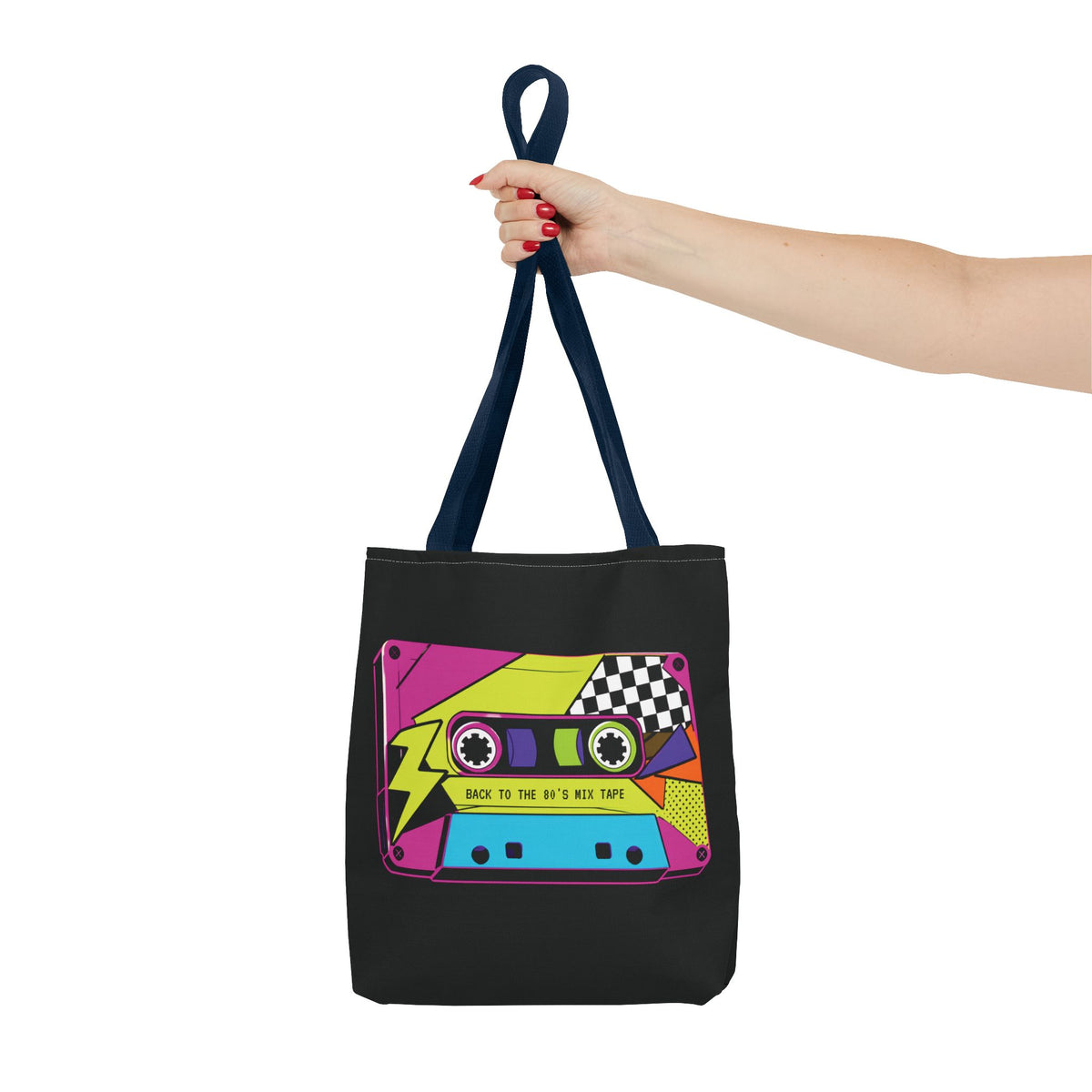 Retro 80s Cassette Tote Bag — 'Back to the 80's Mix Tape' Neon Music Tote