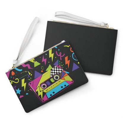 Black/Multi Retro 80s Mixtape Clutch Bag — Cassette Wristlet Purse
