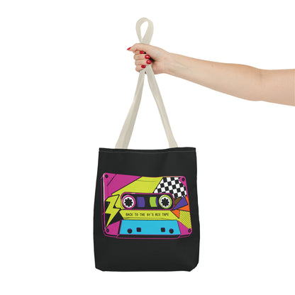 Retro 80s Cassette Tote Bag — 'Back to the 80's Mix Tape' Neon Music Tote