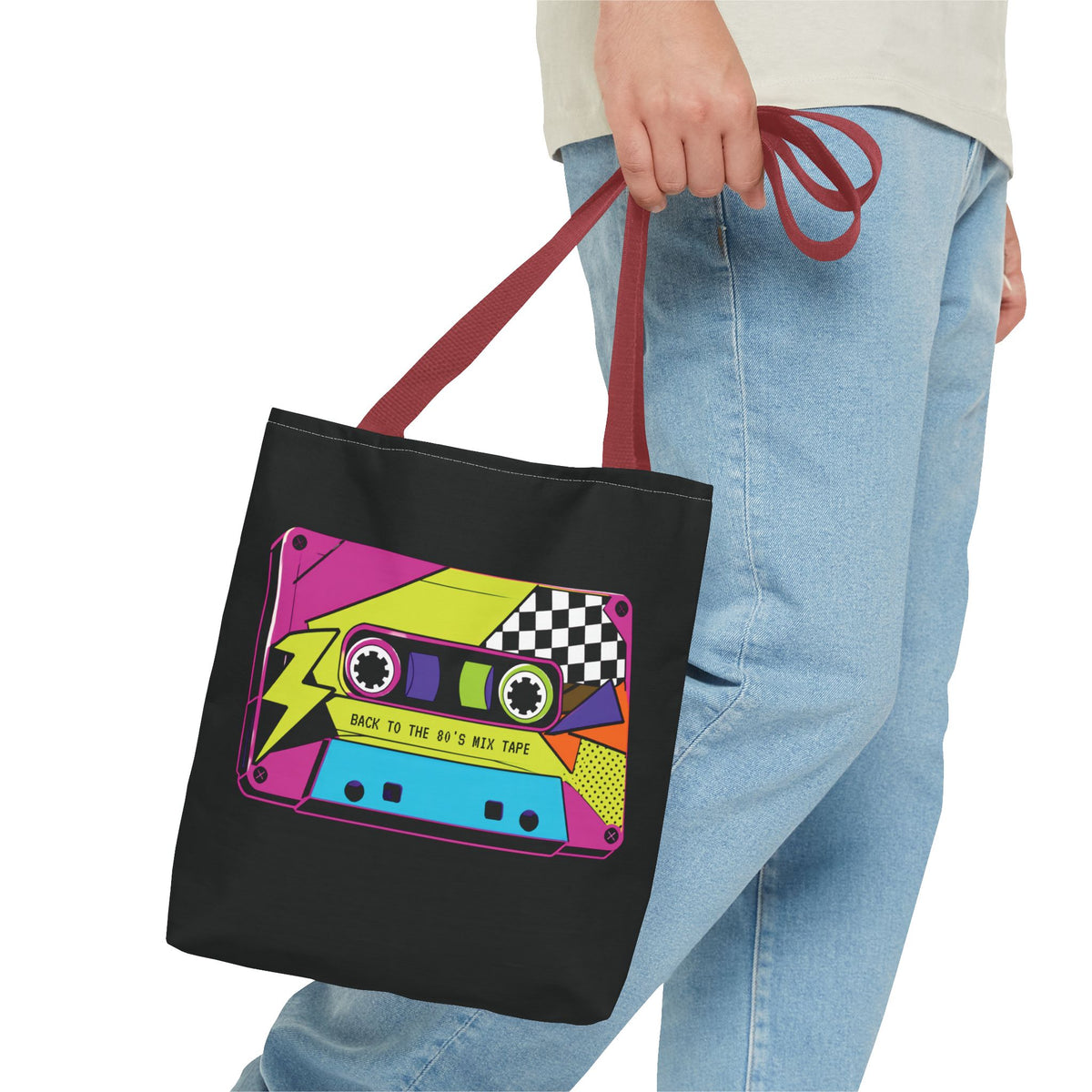 Retro 80s Cassette Tote Bag — 'Back to the 80's Mix Tape' Neon Music Tote