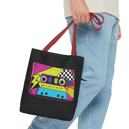 Retro 80s Cassette Tote Bag — 'Back to the 80's Mix Tape' Neon Music Tote