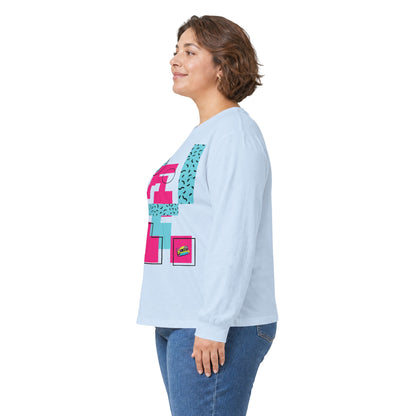 Retro Geometric Long Sleeve Tee — 80s Memphis Pattern Graphic
