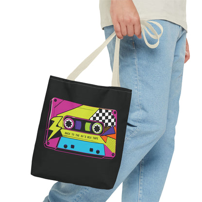 Retro 80s Cassette Tote Bag — 'Back to the 80's Mix Tape' Neon Music Tote