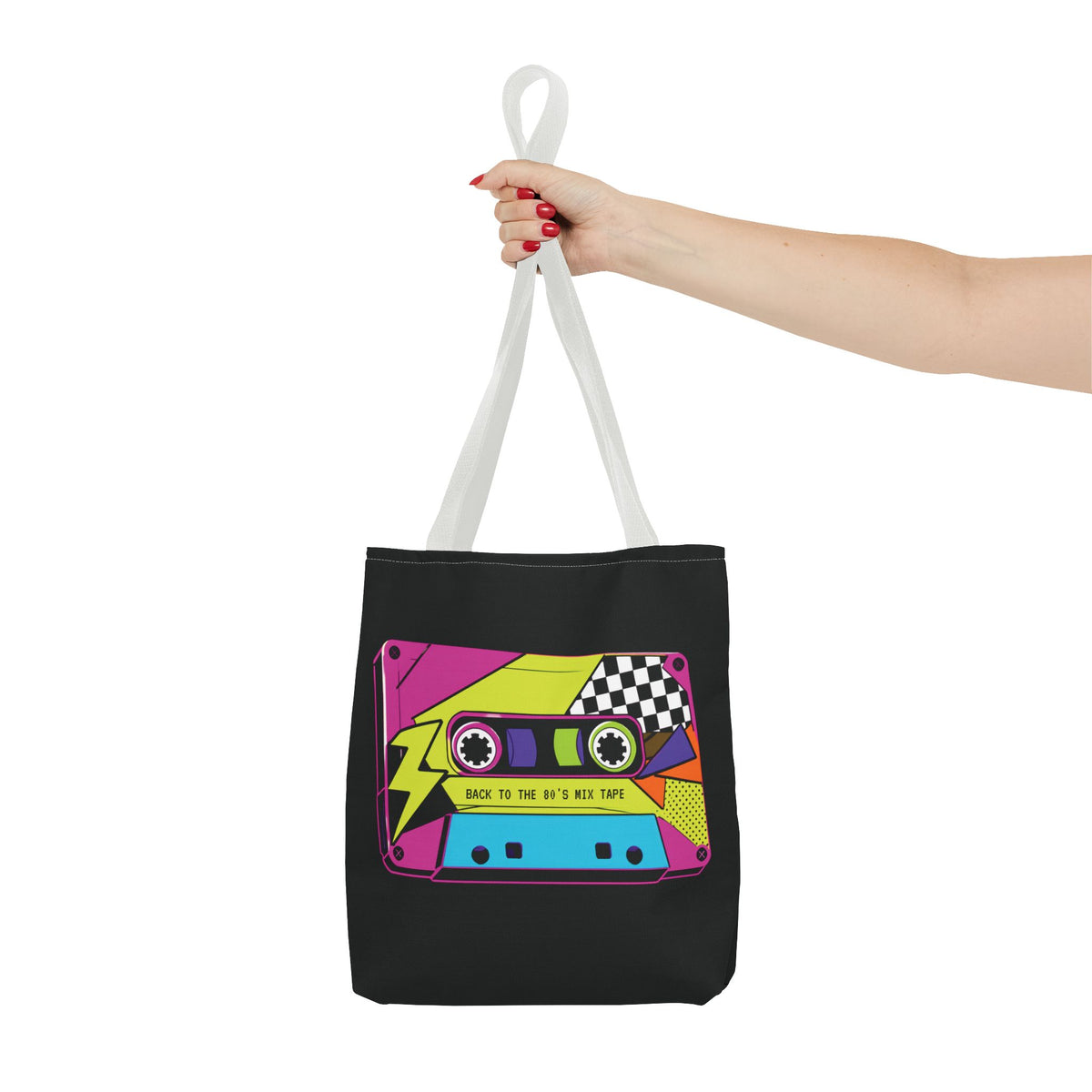 Retro 80s Cassette Tote Bag — 'Back to the 80's Mix Tape' Neon Music Tote