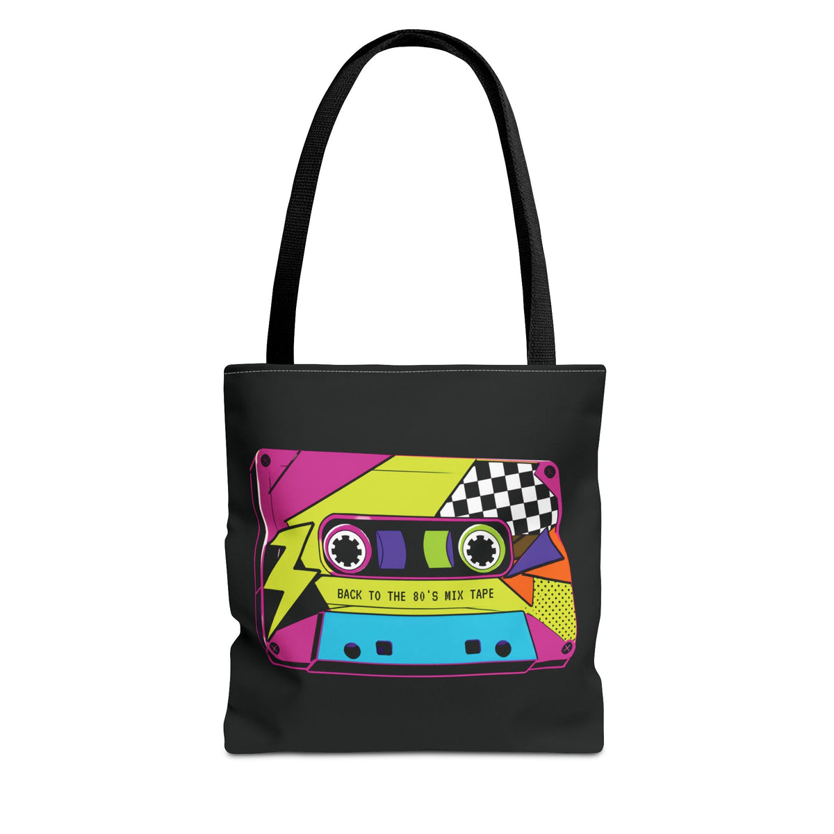 Retro 80s Cassette Tote Bag — 'Back to the 80's Mix Tape' Neon Music Tote