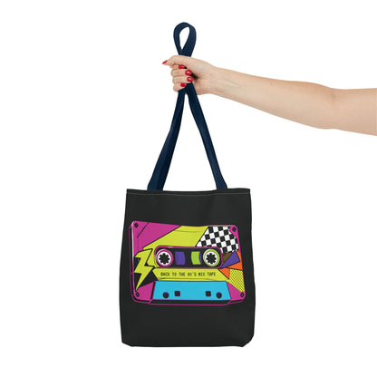 Retro 80s Cassette Tote Bag — 'Back to the 80's Mix Tape' Neon Music Tote