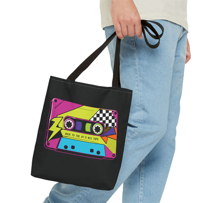 Retro 80s Cassette Tote Bag — 'Back to the 80's Mix Tape' Neon Music Tote