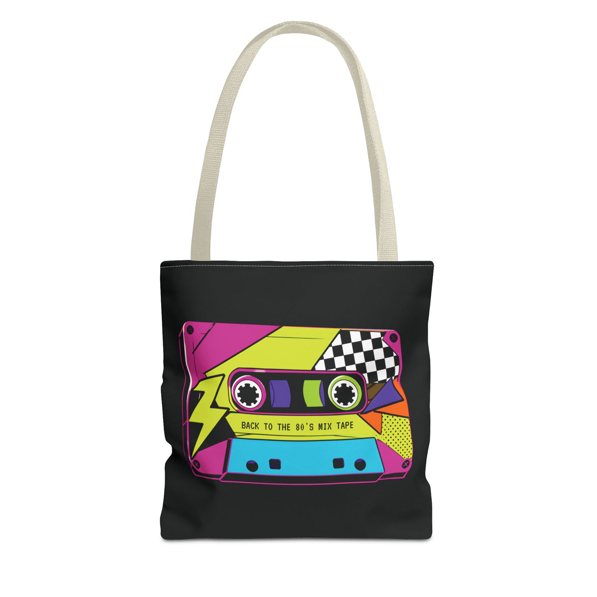 Retro 80s Cassette Tote Bag — 'Back to the 80's Mix Tape' Neon Music Tote
