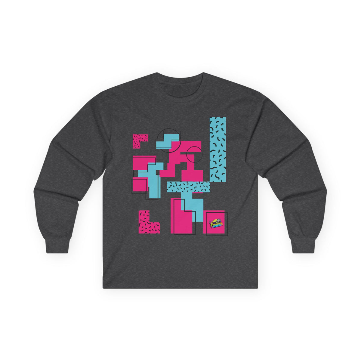 Retro Geometric Long Sleeve Tee — 80s Memphis Pattern Graphic
