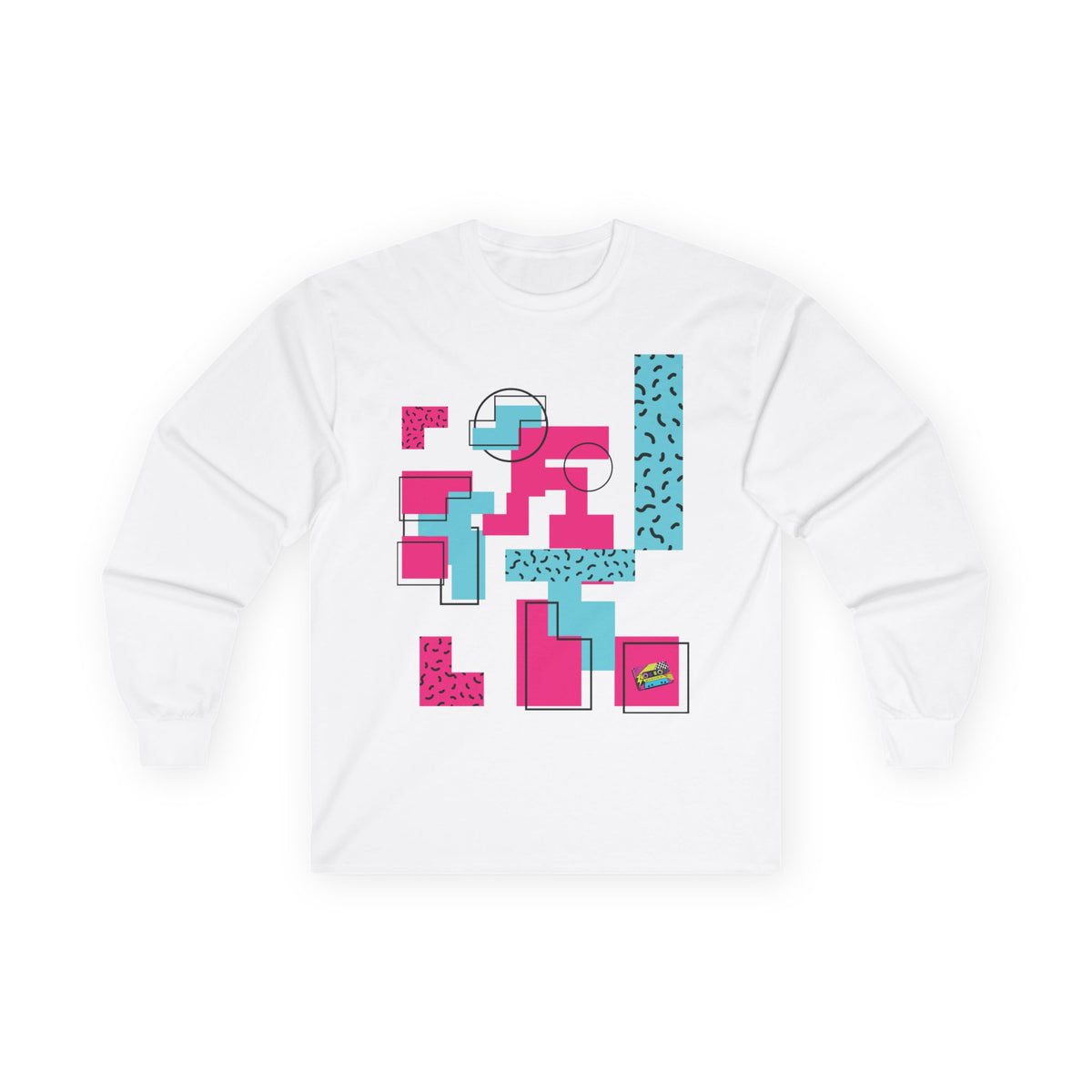 Retro Geometric Long Sleeve Tee — 80s Memphis Pattern Graphic