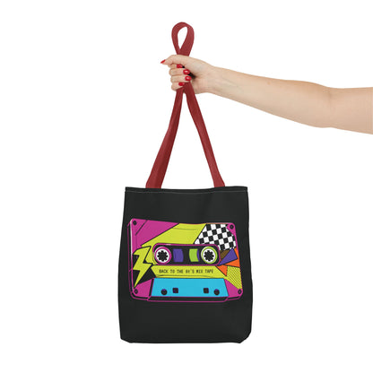 Retro 80s Cassette Tote Bag — 'Back to the 80's Mix Tape' Neon Music Tote