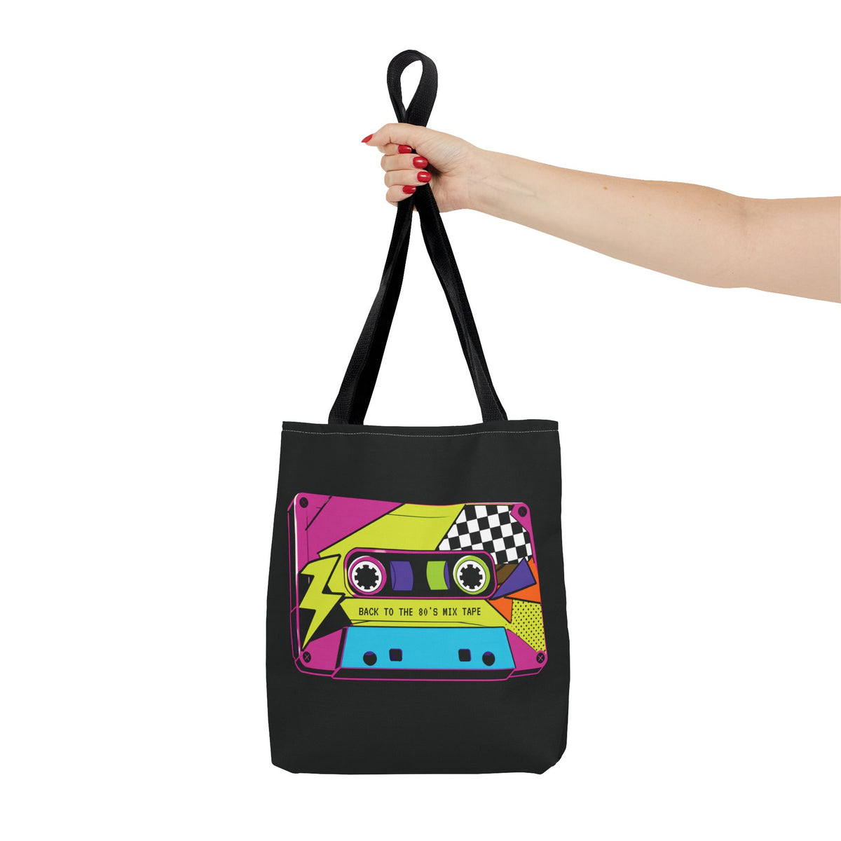 Retro 80s Cassette Tote Bag — 'Back to the 80's Mix Tape' Neon Music Tote