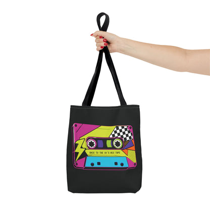 Retro 80s Cassette Tote Bag — 'Back to the 80's Mix Tape' Neon Music Tote