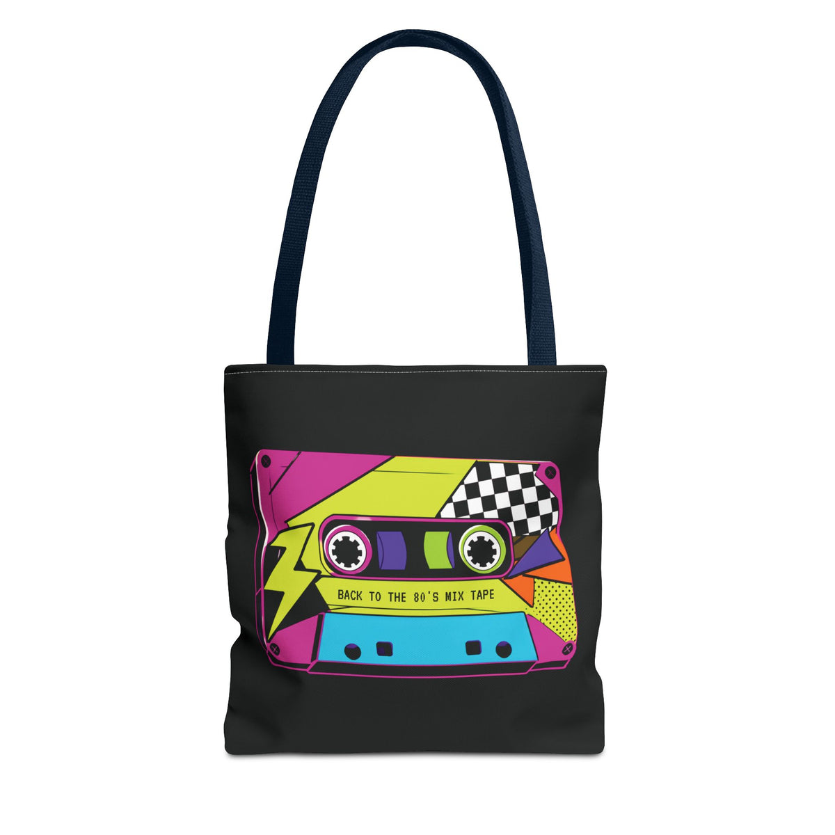 Retro 80s Cassette Tote Bag — 'Back to the 80's Mix Tape' Neon Music Tote