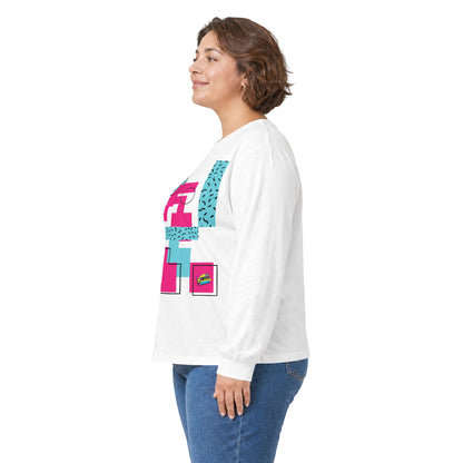 Retro Geometric Long Sleeve Tee — 80s Memphis Pattern Graphic