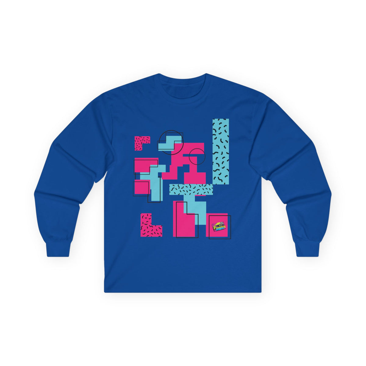 Retro Geometric Long Sleeve Tee — 80s Memphis Pattern Graphic