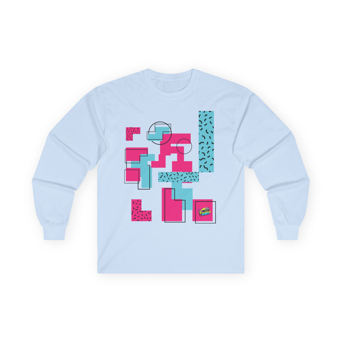 Retro Geometric Long Sleeve Tee — 80s Memphis Pattern Graphic