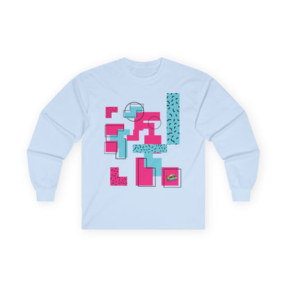 Retro Geometric Long Sleeve Tee — 80s Memphis Pattern Graphic