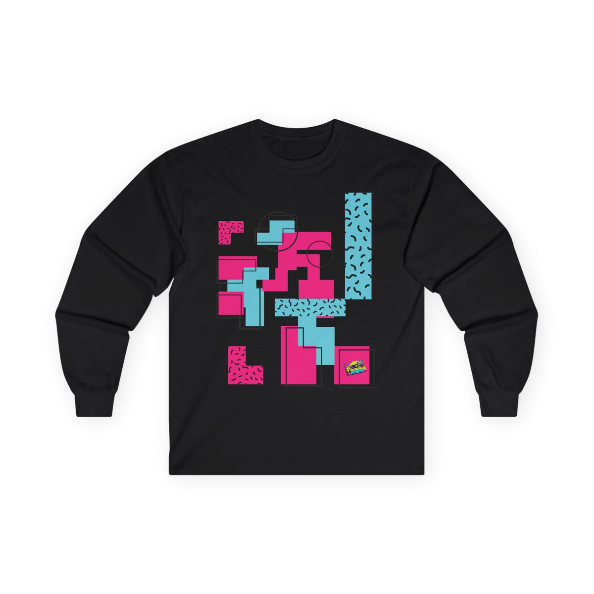 Retro Geometric Long Sleeve Tee — 80s Memphis Pattern Graphic