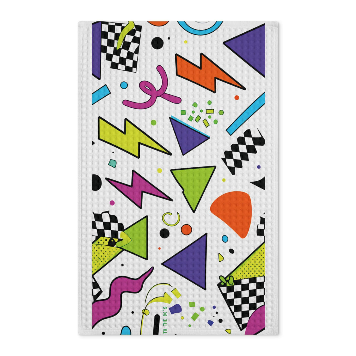 80's Mixtape Cassette Tea Towel — 80s Bright Waffle Weave, Double-Sided Kitchen Towel